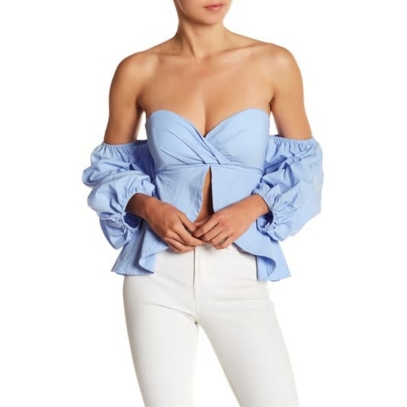 whyte eyelash Tops - Whyte Eyelash off the shoulder bustier puff Blouse
